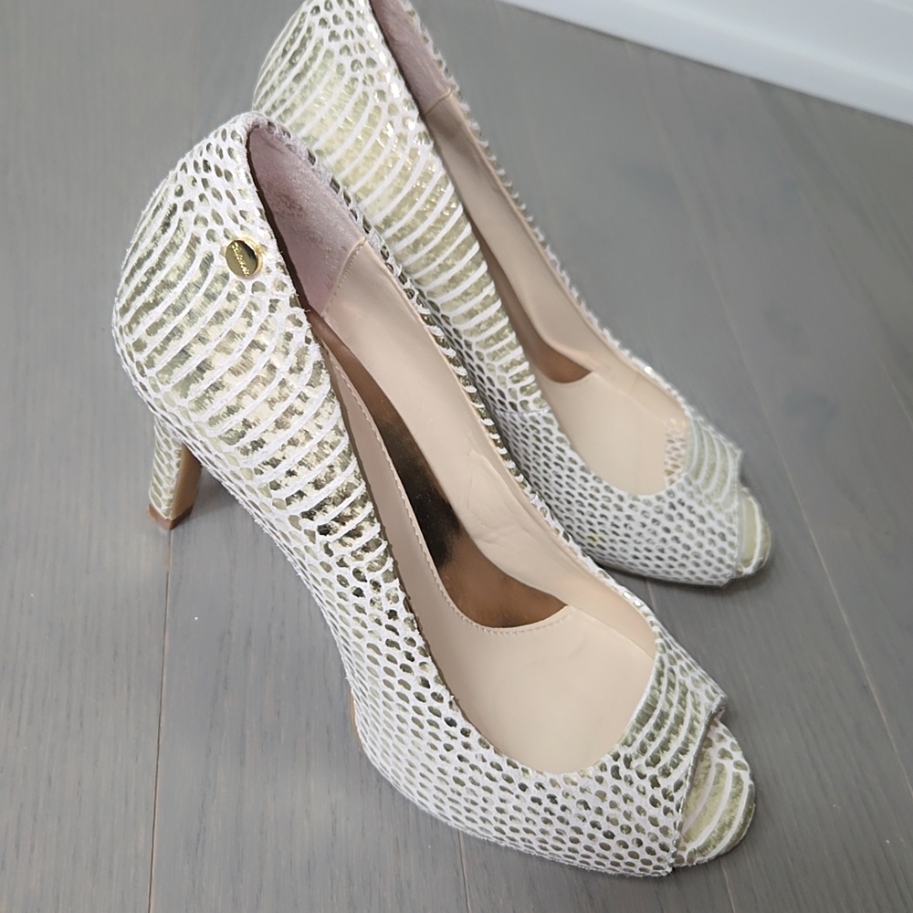 Calvin Klein Elegant Silver And Gold Peep-Toe Heels